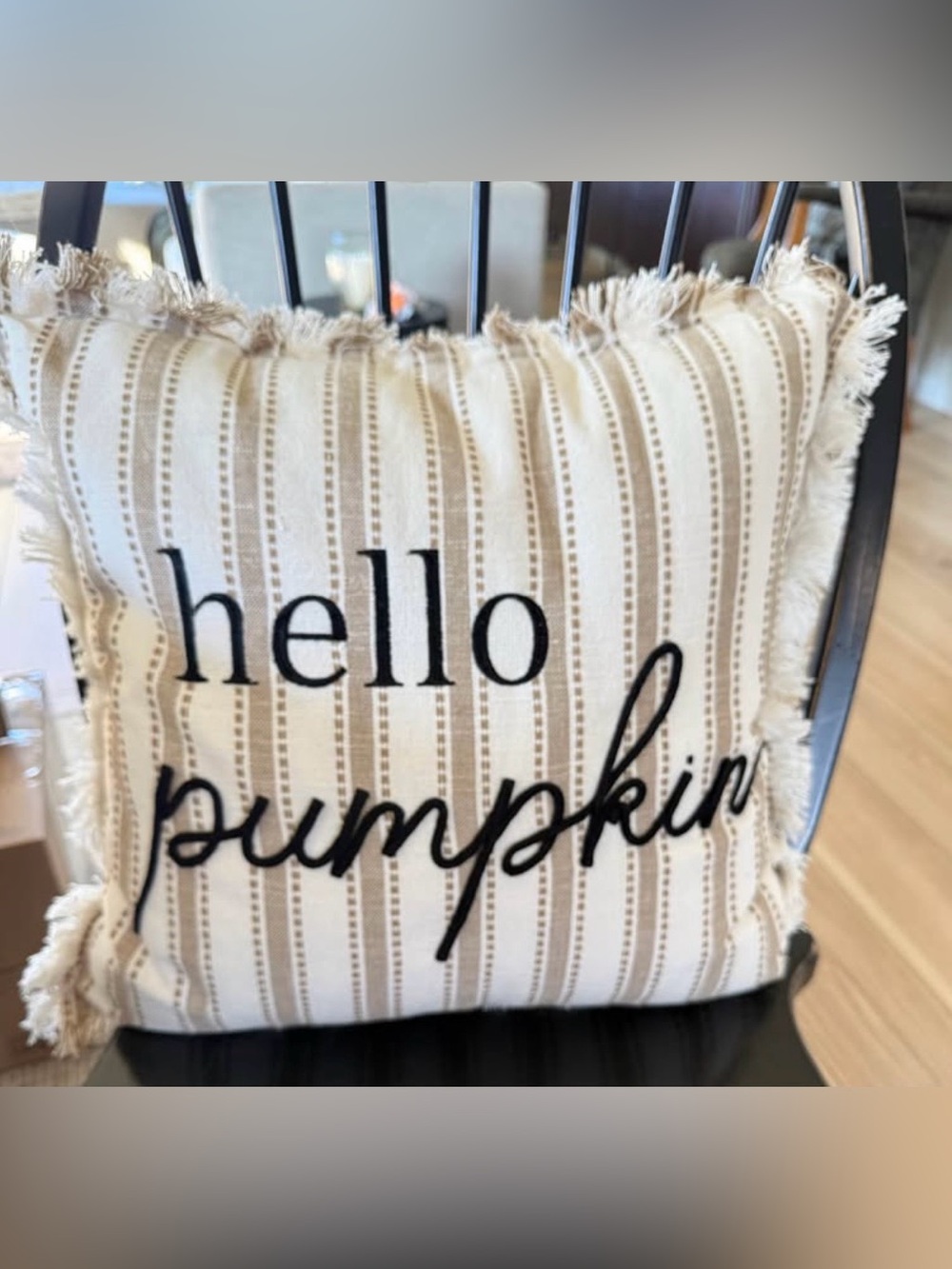 Hello Pumpkin Fringe Throw Pillow 20” Fall Decor